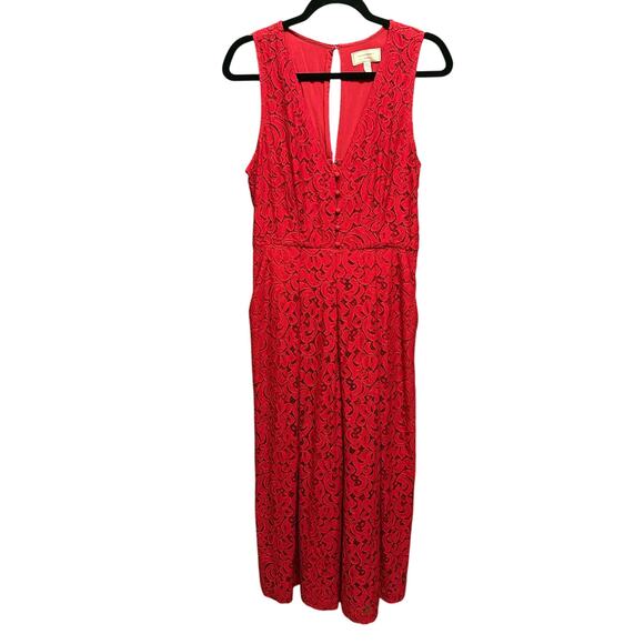 Anthropologie Moulinette Soeurs Red Lace Jumpsuit – Size 8 - Picture 2 of 13